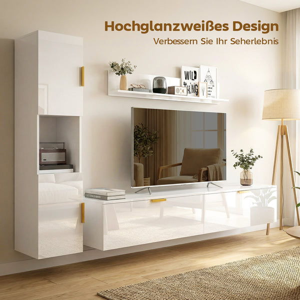 TV-Board schwebend für Wohnzimmer Wand 180cm hochglanz weiss