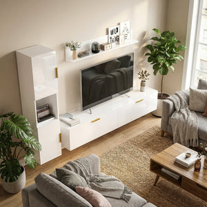 TV-Board schwebend für Wohnzimmer Wand 180cm hochglanz weiss
