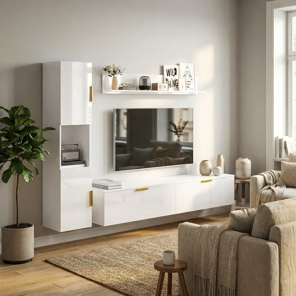 TV-Board schwebend für Wohnzimmer Wand 180cm hochglanz weiss