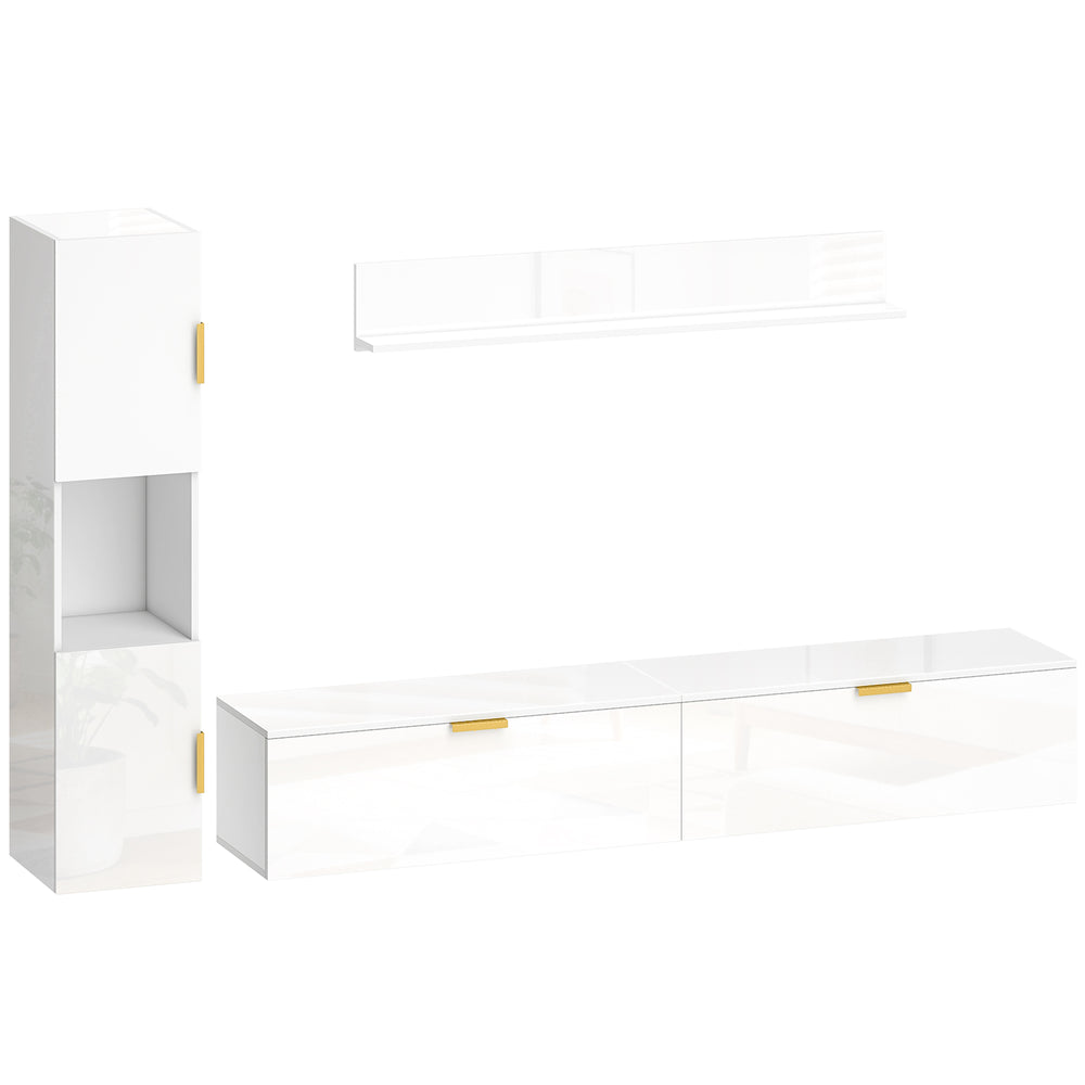 TV-Board schwebend für Wohnzimmer Wand 180cm hochglanz weiss