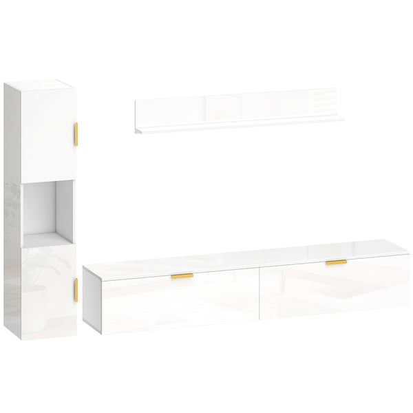 TV-Board schwebend für Wohnzimmer Wand 180cm hochglanz weiss