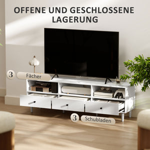 TV-Kommode mit Schubladen und offenen Fächern für 75 Zoll Fernseher weiss