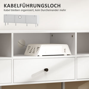 TV-Kommode mit Schubladen und offenen Fächern für 75 Zoll Fernseher weiss