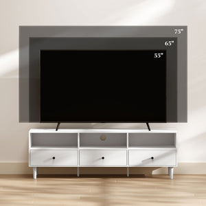TV-Kommode mit Schubladen und offenen Fächern für 75 Zoll Fernseher weiss
