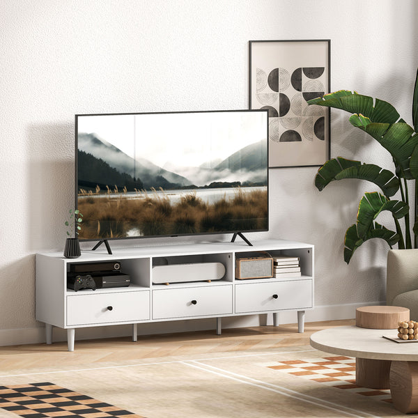 TV-Kommode mit Schubladen und offenen Fächern für 75 Zoll Fernseher weiss