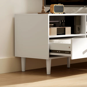 TV-Kommode mit Schubladen und offenen Fächern für 75 Zoll Fernseher weiss