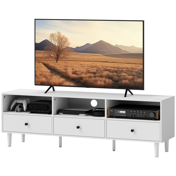 TV-Kommode mit Schubladen und offenen Fächern für 75 Zoll Fernseher weiss