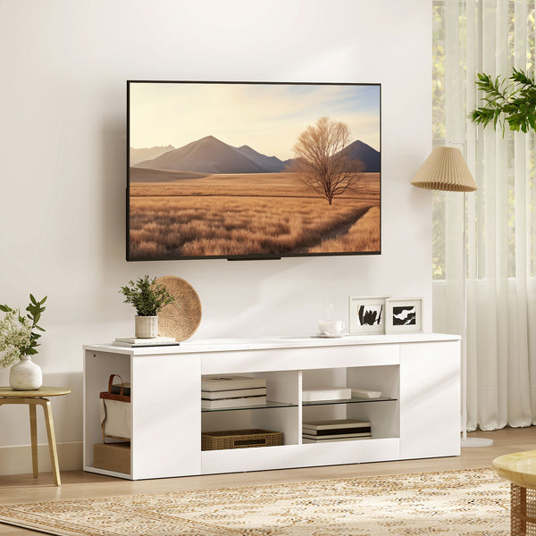 TV Lowboard mit Glasregalen und viel Stauraum 140cm weiss
