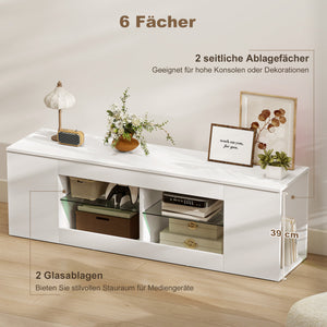 TV Lowboard mit Glasregalen und viel Stauraum 140cm weiss