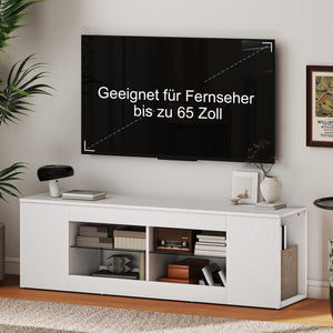 TV Lowboard mit Glasregalen und viel Stauraum 140cm weiss