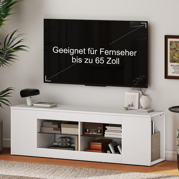 TV Lowboard mit Glasregalen und viel Stauraum 140cm weiss