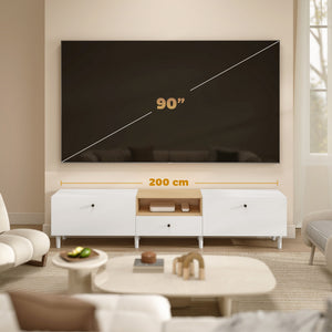 TV Lowboard mit Stauraum für Fernseher bis 90 Zoll 200cm weiss
