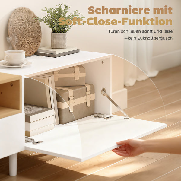TV Lowboard mit Stauraum für Fernseher bis 90 Zoll 200cm weiss