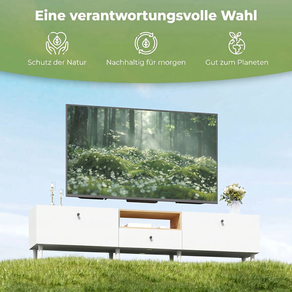 TV Lowboard mit Stauraum für Fernseher bis 90 Zoll 200cm weiss