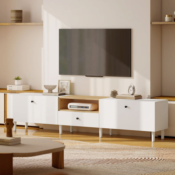 TV Lowboard mit Stauraum für Fernseher bis 90 Zoll 200cm weiss