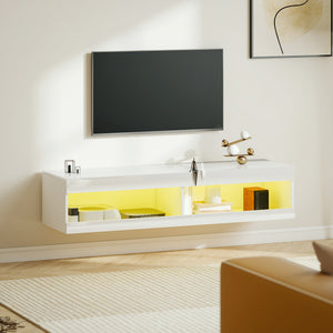 TV Lowboard hängend mit LED für 55-60 Zoll Hochglanz weiss