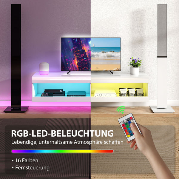 TV Lowboard hängend mit LED für 55-60 Zoll Hochglanz weiss
