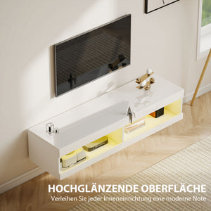 TV Lowboard hängend mit LED für 55-60 Zoll Hochglanz weiss