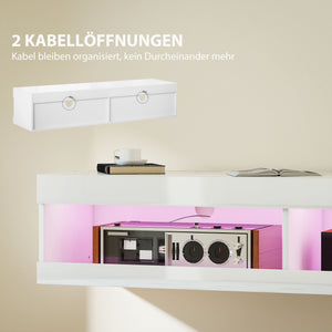 TV Lowboard hängend mit LED für 55-60 Zoll Hochglanz weiss