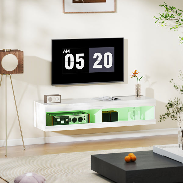 TV Lowboard hängend mit LED für 55-60 Zoll Hochglanz weiss