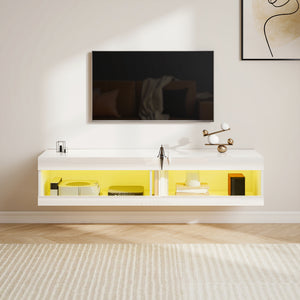 TV Lowboard hängend mit LED für 55-60 Zoll Hochglanz weiss
