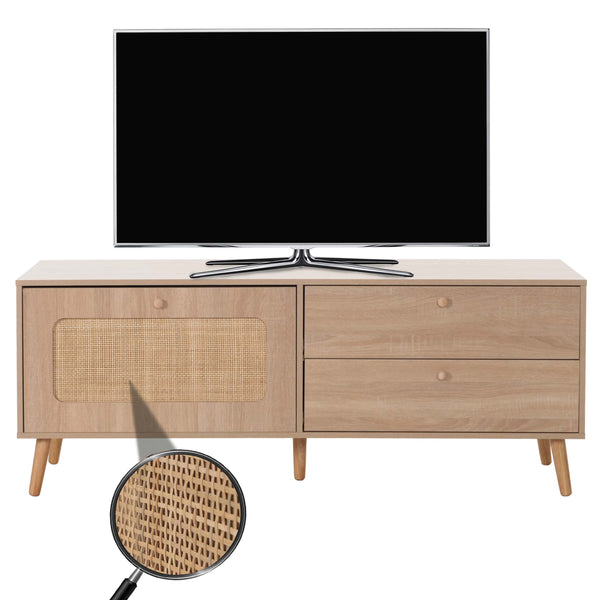 TV-Rack Lowboard TV-Schrank Kubu Rattan 56x140x41cm Eiche-Optik