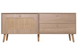 TV-Rack Lowboard TV-Schrank Kubu Rattan 56x140x41cm Eiche-Optik