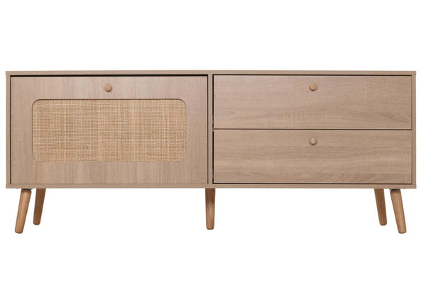 TV-Rack Lowboard TV-Schrank Kubu Rattan 56x140x41cm Eiche-Optik