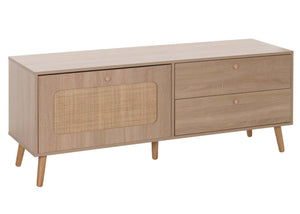 TV-Rack Lowboard TV-Schrank Kubu Rattan 56x140x41cm Eiche-Optik