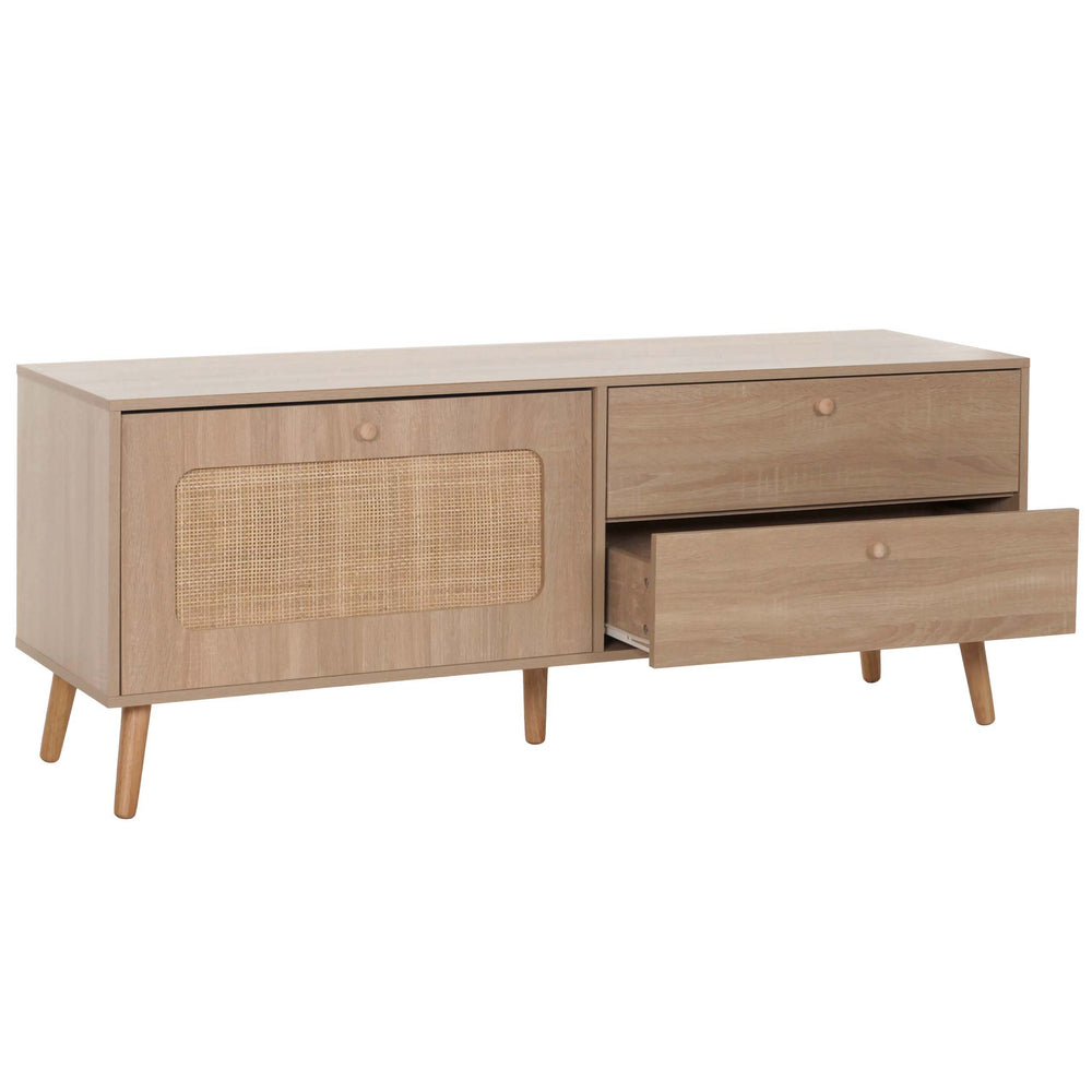 TV-Rack Lowboard TV-Schrank Kubu Rattan 56x140x41cm Eiche-Optik