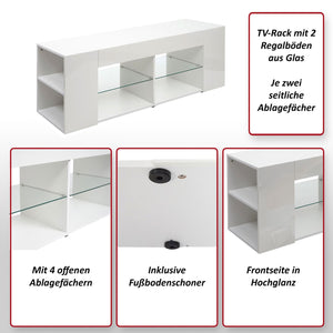 TV-Rack TV-Board Lowboard 50x144x40cm Hochglanz weiss