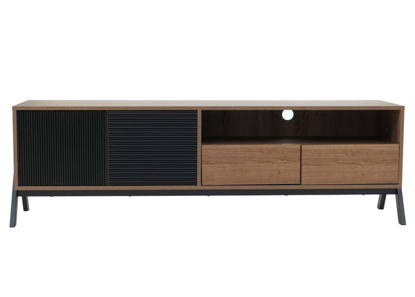 TV-Rack Lowboard TV-Schrank 2 Schubladen Türen 48x155x40cm natur