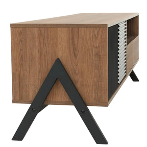 TV-Rack Lowboard TV-Schrank 2 Schubladen Türen 48x155x40cm natur