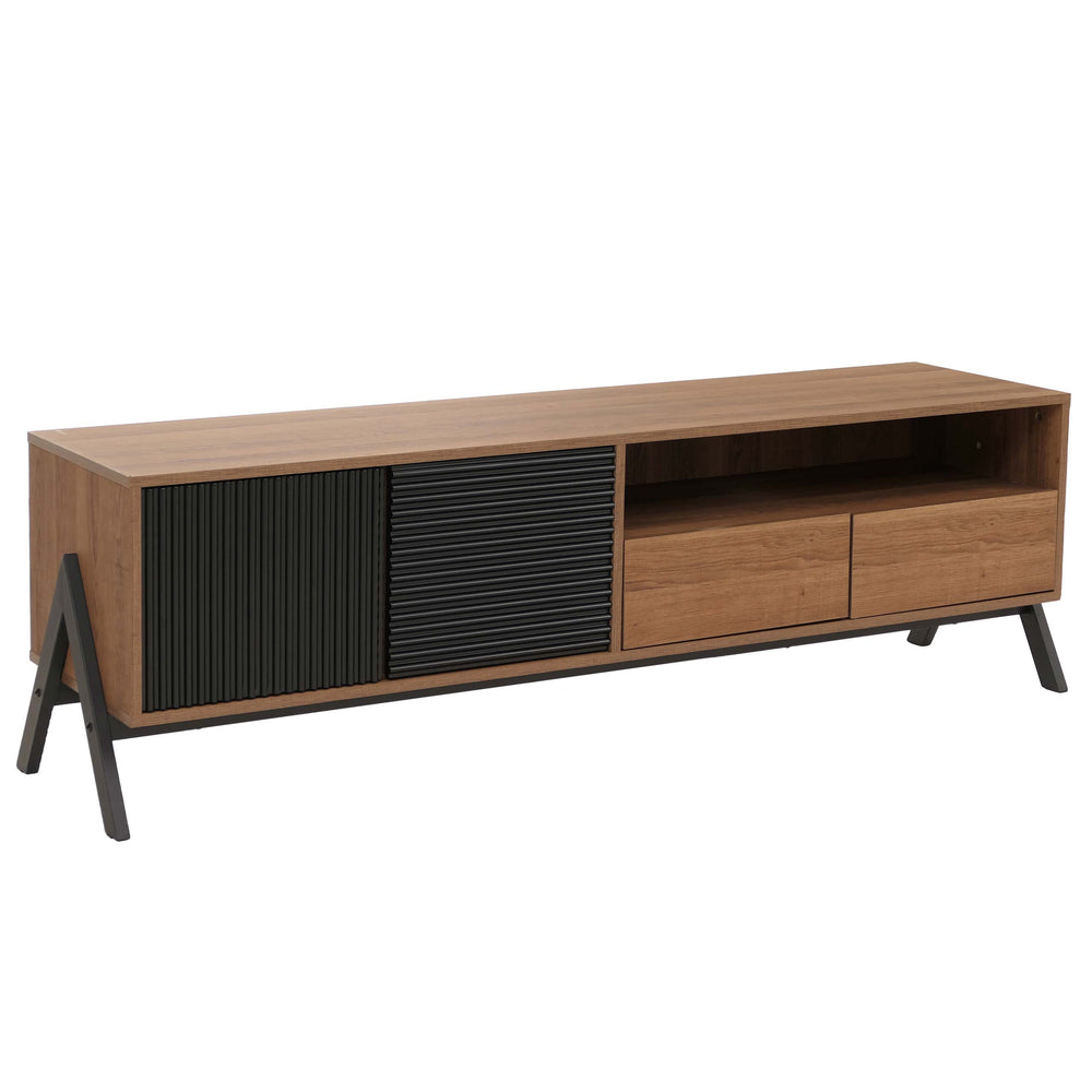 TV-Rack Lowboard TV-Schrank 2 Schubladen Türen 48x155x40cm natur