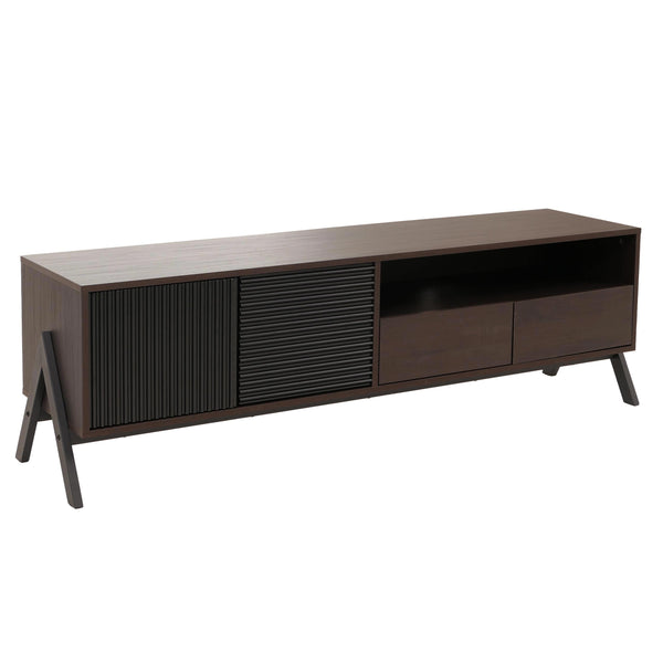 TV-Rack Lowboard TV-Schrank 2 Schubladen Türen 48x155x40cm Walnuss-Optik