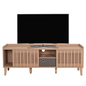 TV-Rack Lowboard TV-Schrank Schiebetür 56x150x40cm beige Schublade grau