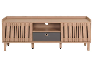 TV-Rack Lowboard TV-Schrank Schiebetür 56x150x40cm beige Schublade grau