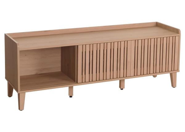 TV-Rack Lowboard TV-Schrank Schiebetür 56x150x40cm beige Schublade grau