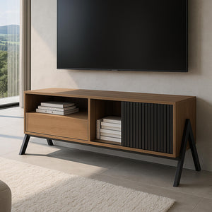 TV-Rack Lowboard TV-Schrank Schiebetür 49x120x40cm natur