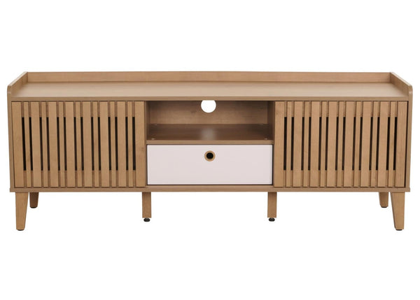TV-Rack Lowboard TV-Schrank Schiebetür 56x150x40cm natur Schublade weiss