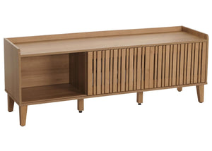 TV-Rack Lowboard TV-Schrank Schiebetür 56x150x40cm natur Schublade weiss