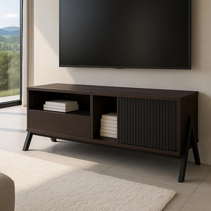 TV-Rack Lowboard TV-Schrank Schiebetür 49x120x40cm Walnuss-Optik