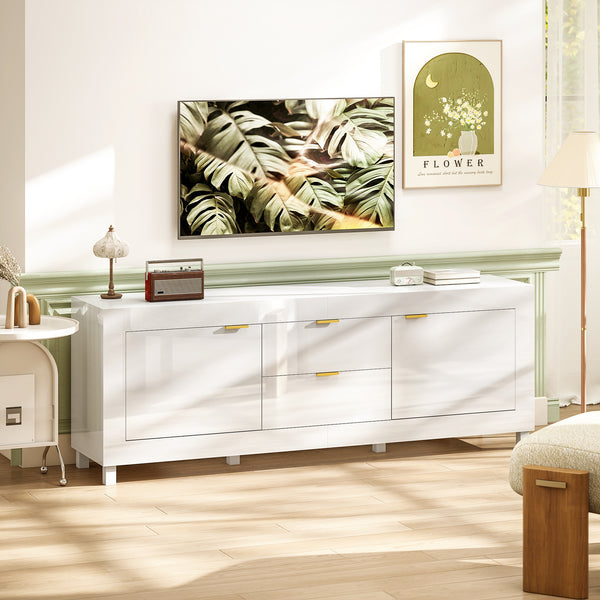 TV-Schrank modern mit Stauraum für Fernseher bis 75 Zoll Hochglanz Weiss