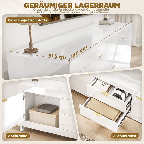 TV-Schrank modern mit Stauraum für Fernseher bis 75 Zoll Hochglanz Weiss