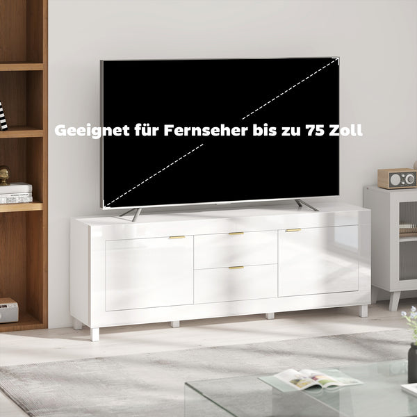 TV-Schrank modern mit Stauraum für Fernseher bis 75 Zoll Hochglanz Weiss