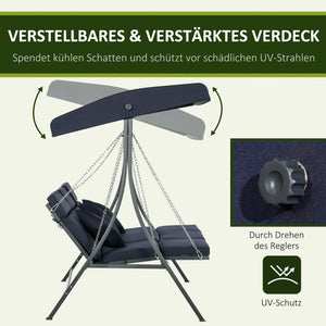 Hollywoodschaukel, für 3 Personen, verstellbares Sonnendach, bis 270 kg, dunkelblau