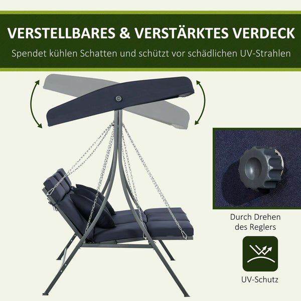 Hollywoodschaukel, für 3 Personen, verstellbares Sonnendach, bis 270 kg, dunkelblau