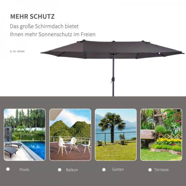 Sonnenschirm Doppelsonnenschirm Terrassenschirm mit Handkurbel Grau Oval