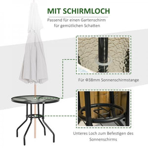 Gartentisch Garten Beistelltisch Gartenmöbel Balkontisch  mit Schirmloch Schwarz Ø80 x 72 cm