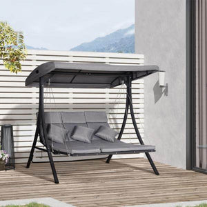 Hollywoodschaukel 3-Sitzer Gartenschaukel Verstellbares Dach Textilene Grau